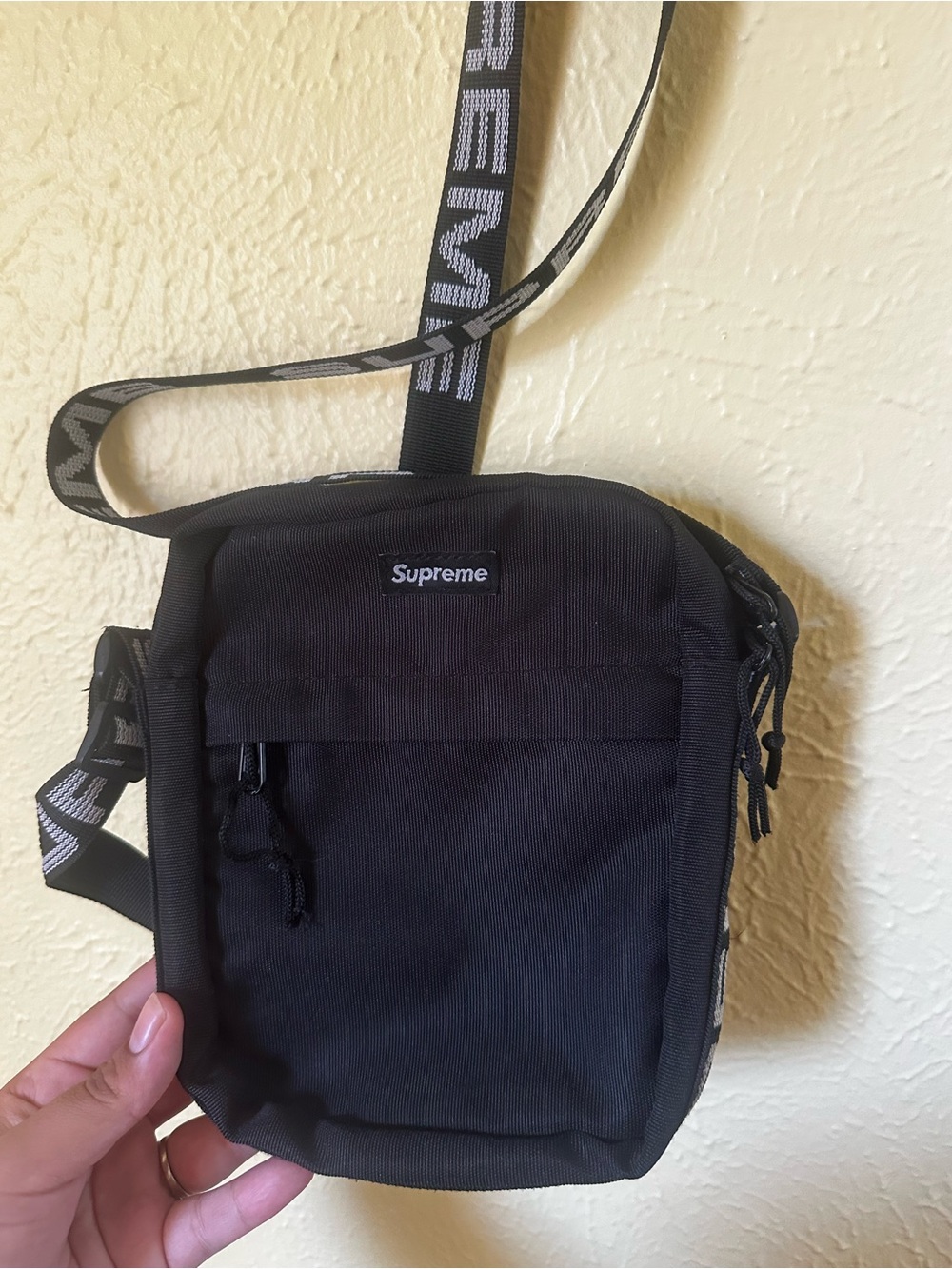 Supreme Black Crossbody Shoulder Bag with Branded Strap